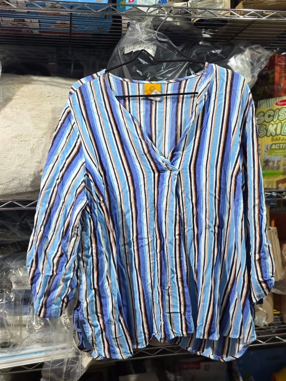GUC 2X Ruby Rd. Blue & White Striped V-Neck Tunic